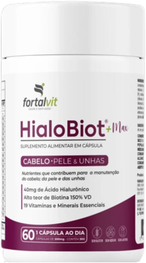 gyagcuaca.webp HIALOBIOT – Cabelo, Pele e Unhas – Ácido Hialurônico, Biotina Alto Teor, Longa Duração 2 Meses de Uso, 19 Vitaminas e Minerais Essenciais, 60 Cápsulas, HialoBiot, Fortalvit - Imagem 1