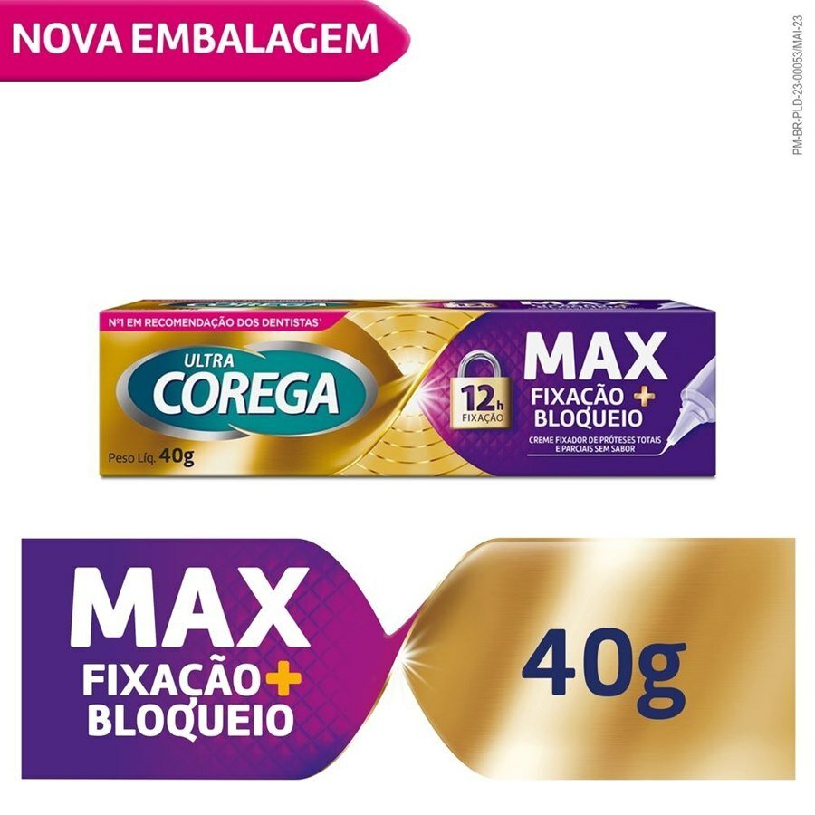 large-638393906174935230-81075_9-18 Creme Fixador De Dentadura Ultra Corega Max Fixação + Bloqueio Sem Sabor 40g - Imagem 1