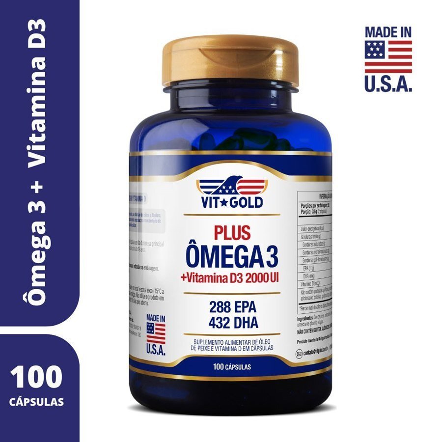 Ômega 3 Fish Oil + D3 2.000mg Vitgold 100 Cápsulas